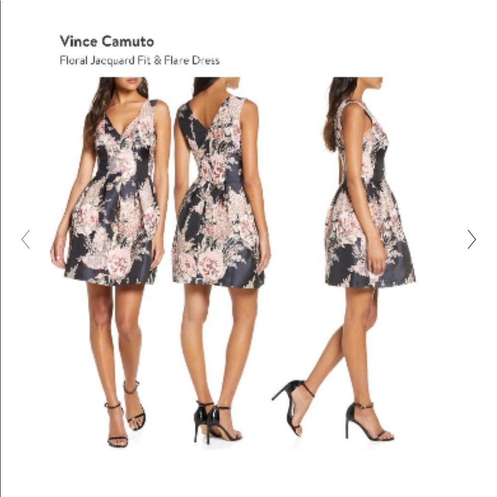 NWT Vince Camuto Textured Jacquard Fit & Flare Dress in Navy Pink Floral